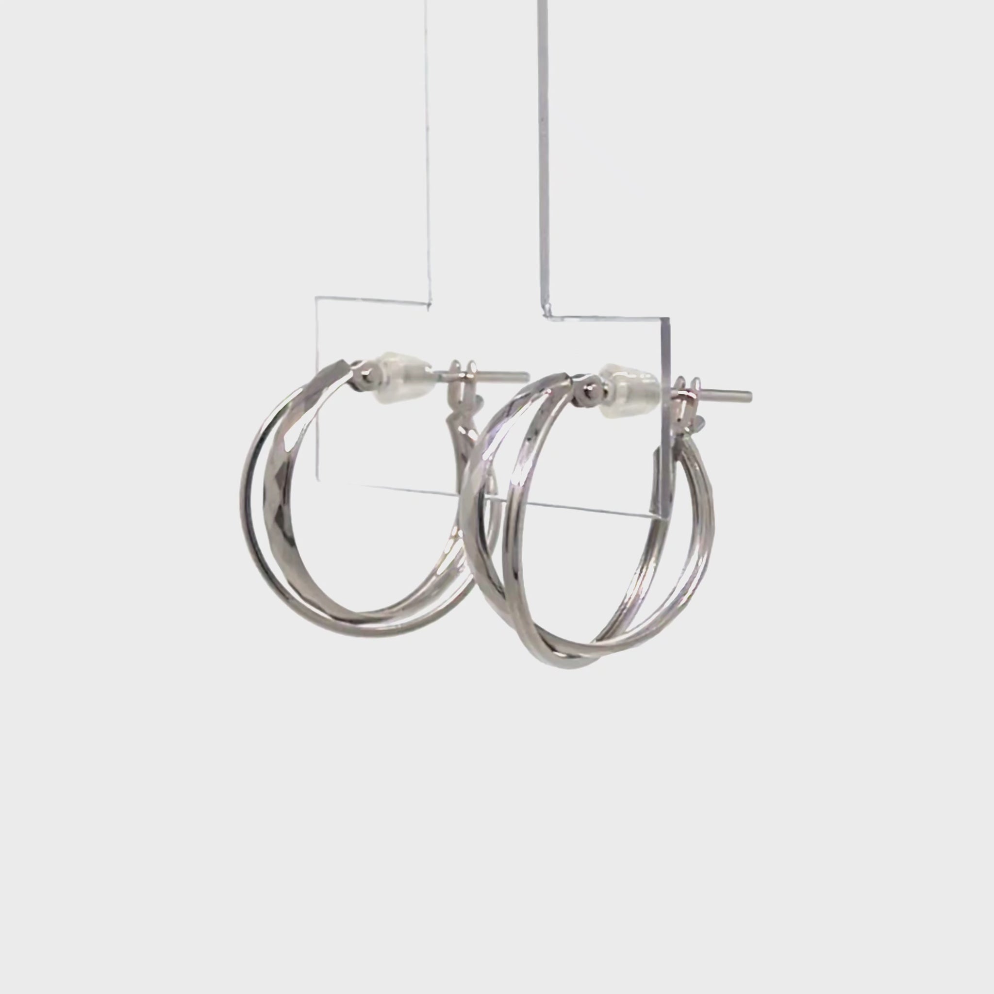 14K/10K Mixed Cut Double Hoop Earrings (White Gold) - Product Video