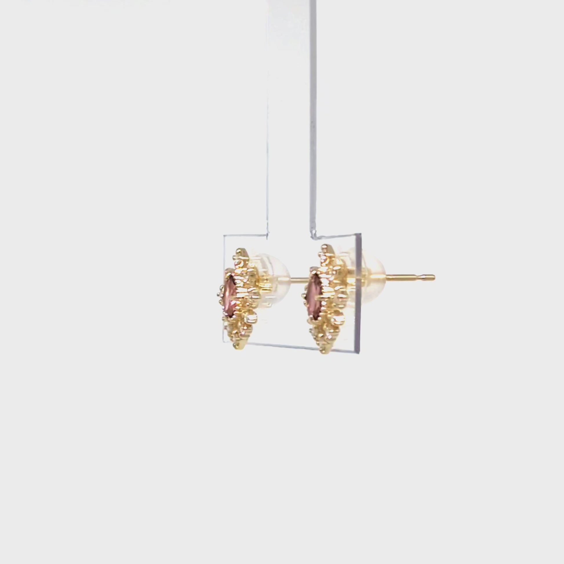 18K/10K Moissanite Pink Tourmaline Earrings [Birth of a Star] (Yellow Gold) - Product Video