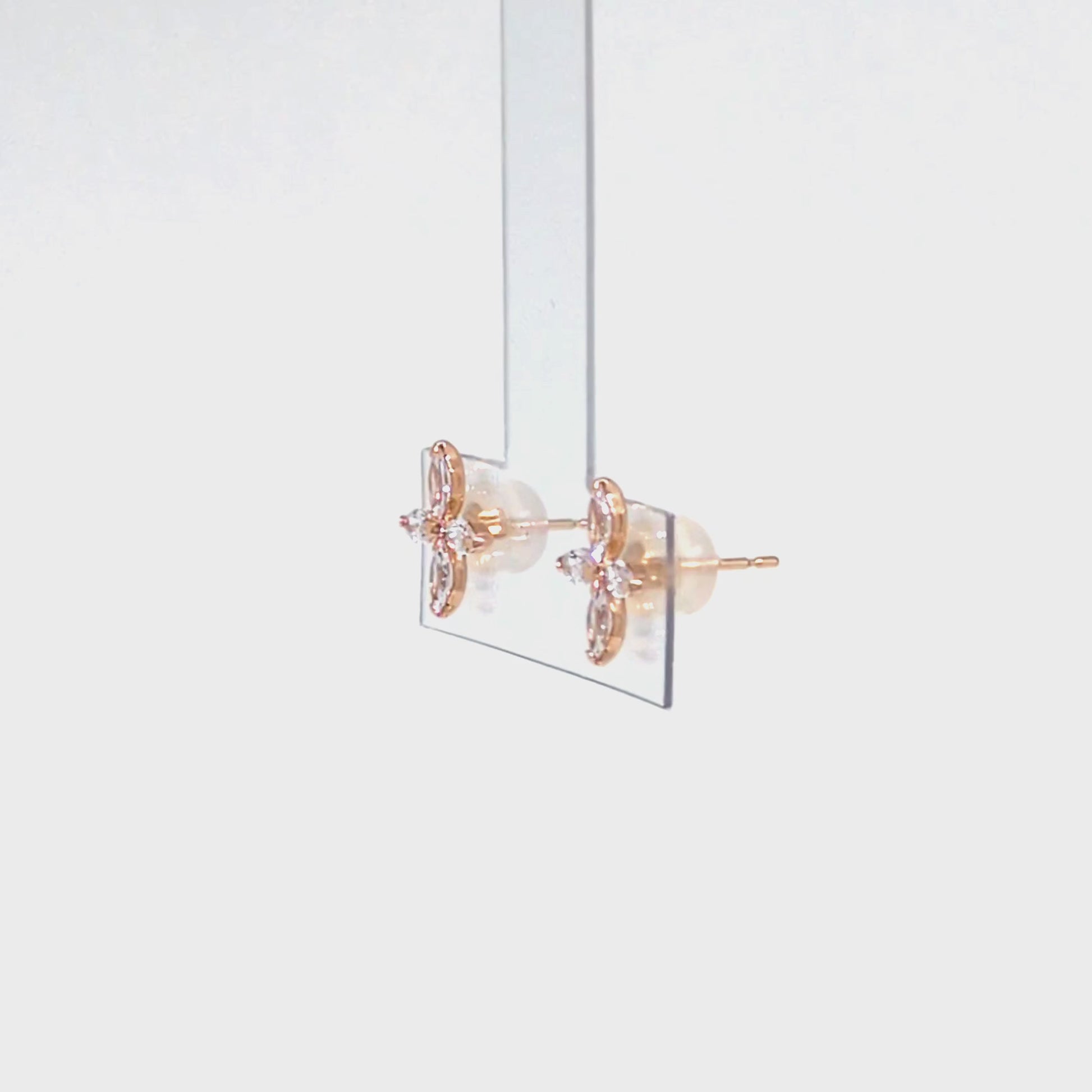 10K 4-Petal Flower Stud Earrings (Rose Gold) - Product Video