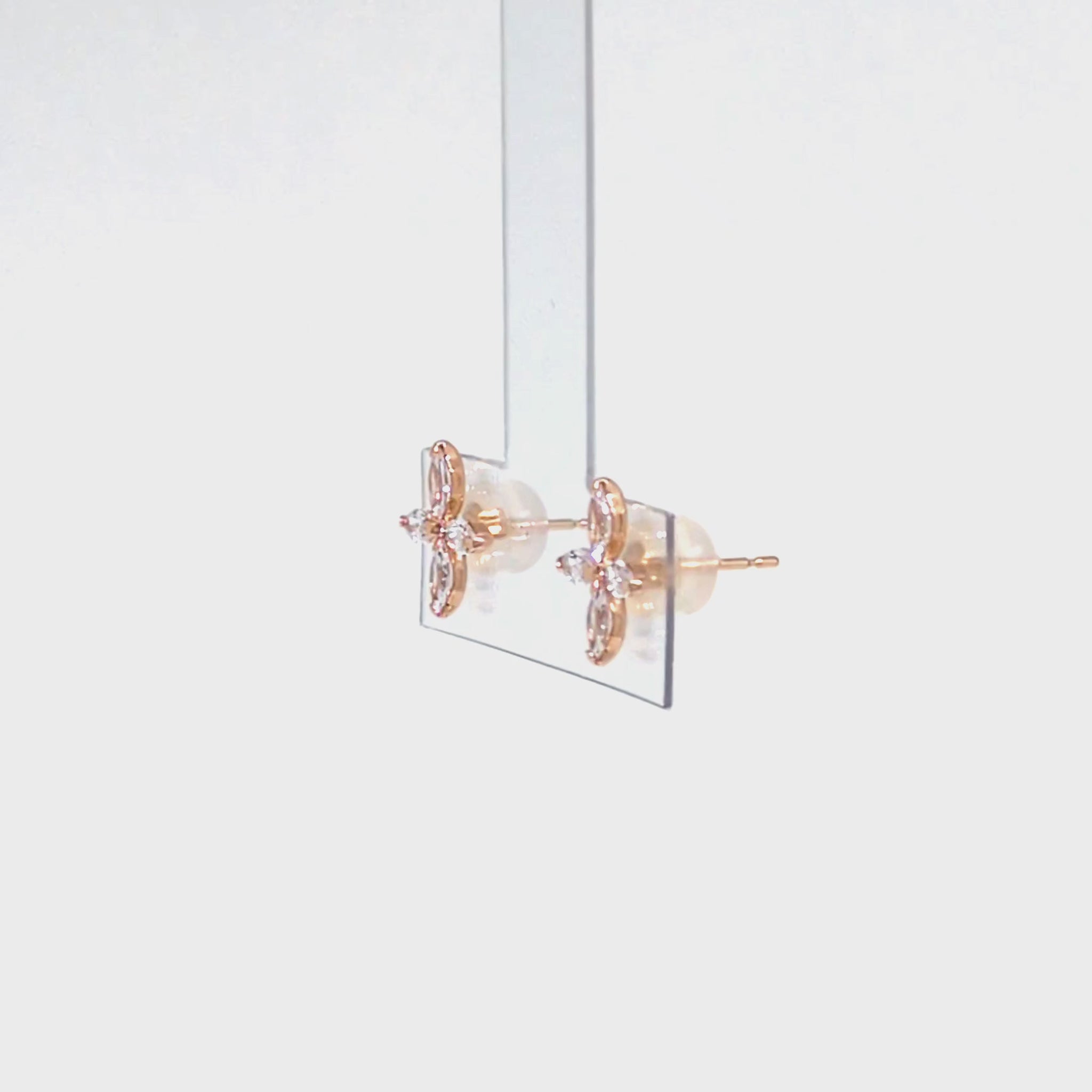10K 4-Petal Flower Stud Earrings (Rose Gold) - Product Video