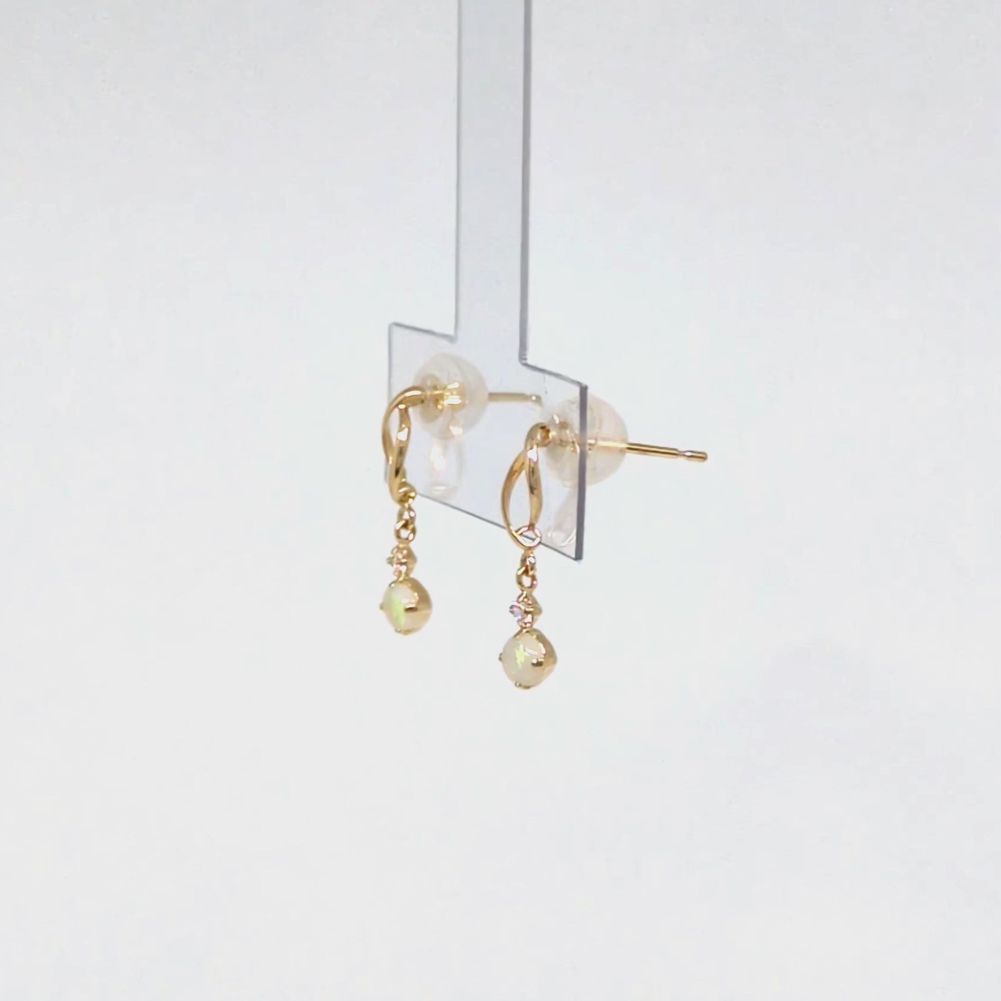 18K/10K Opal Double Line Swinging Earrings (Yellow Gold) - Product Video