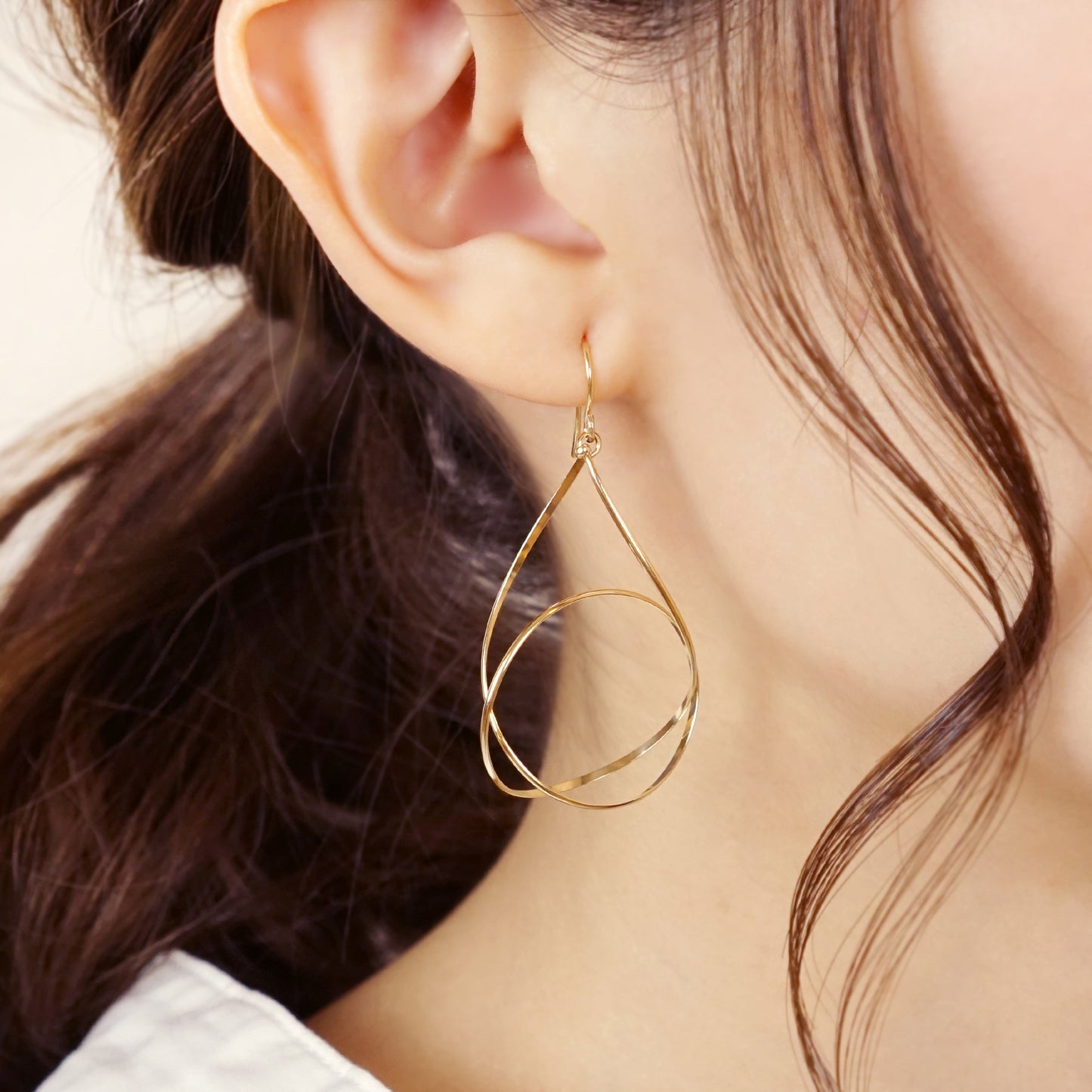 Gold Filled Drop Wire Earrings - Model Image
