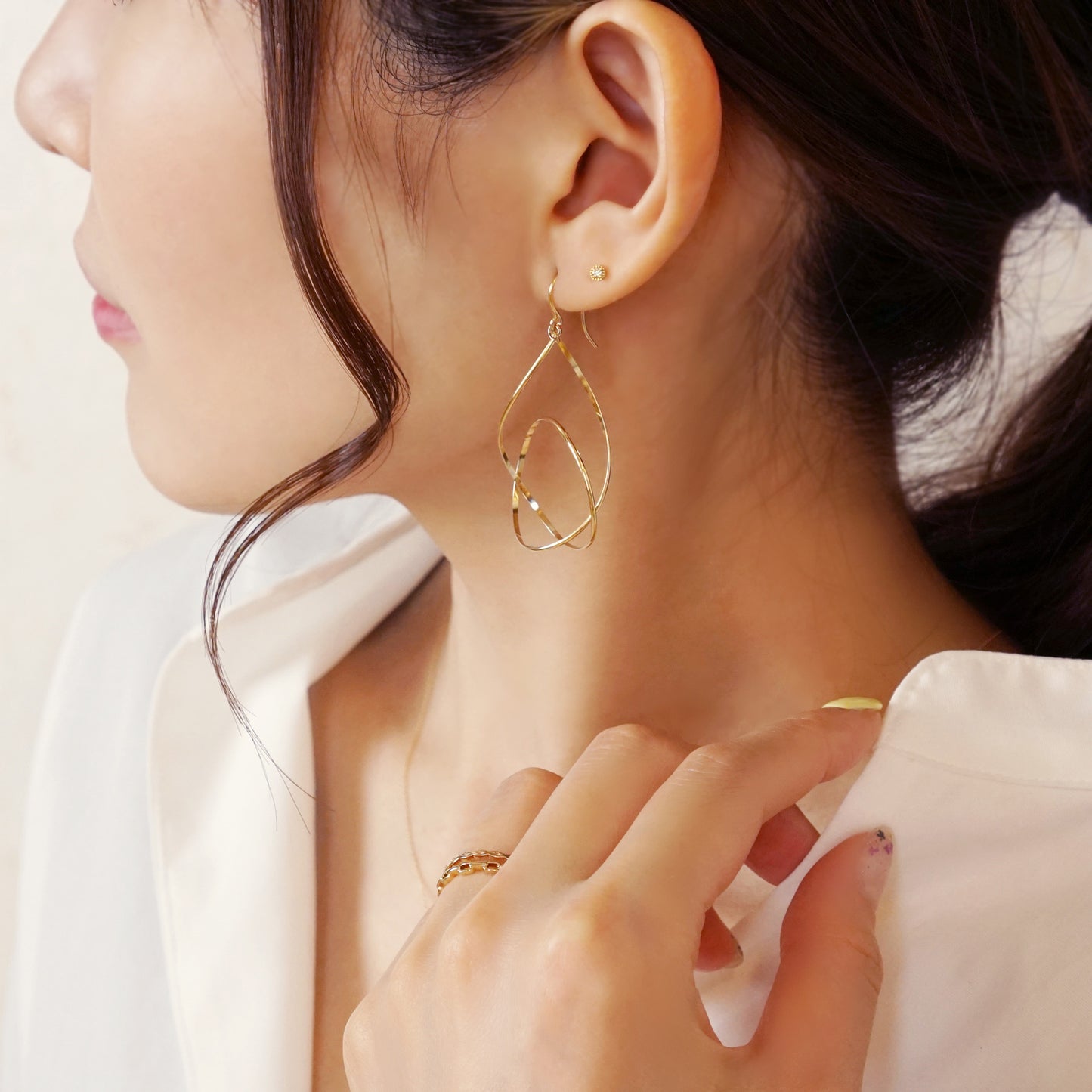 Gold Filled Drop Wire Earrings - Model Image