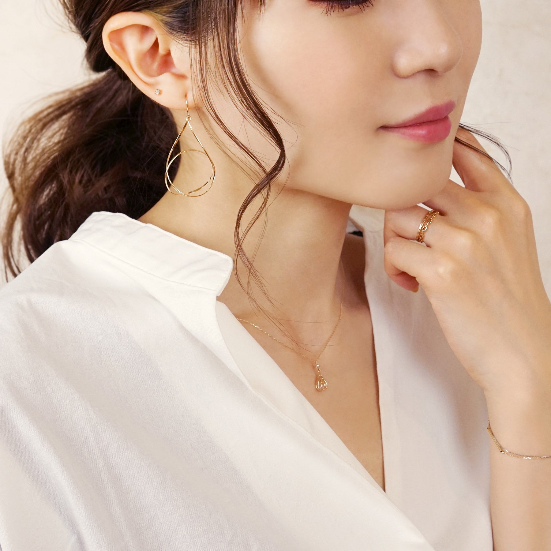 Gold Filled Drop Wire Earrings - Model Image