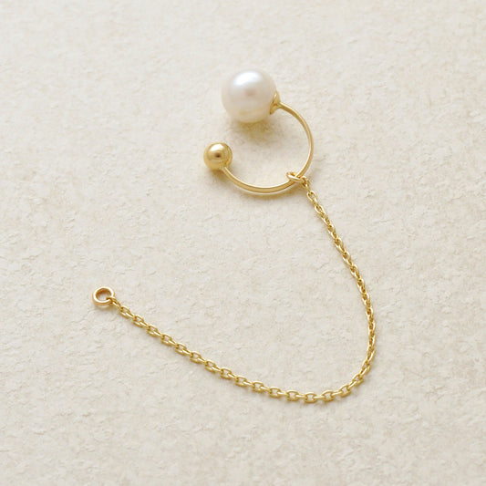 10K Yellow Gold Pearl Chain Ear Cuff Charm - Product Image
