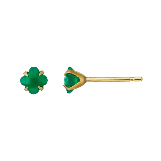 [Second Earrings] 18K Yellow Gold Lily Cut Green Agate Earrings - Product Image