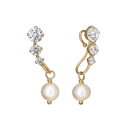 [Airy Clip-On Earrings] Swinging Pearl Earrings (10K Yellow Gold) - Product Image
