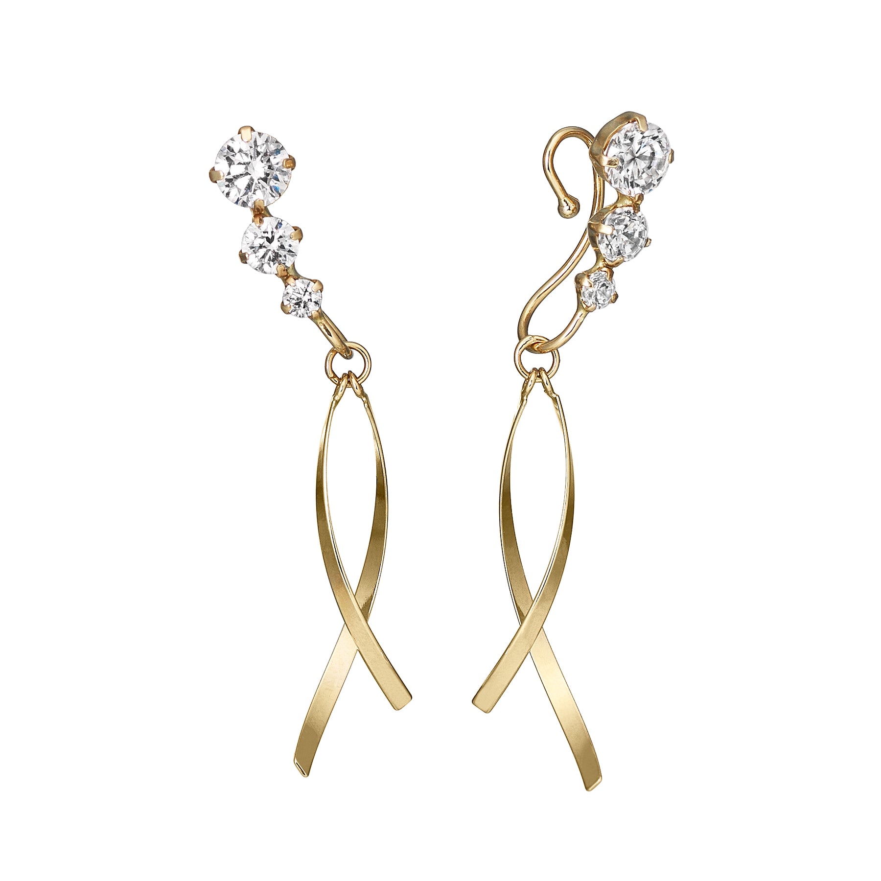 [Airy Clip-On Earrings] Twisted Swinging Earrings (10K Yellow Gold) - Product Image
