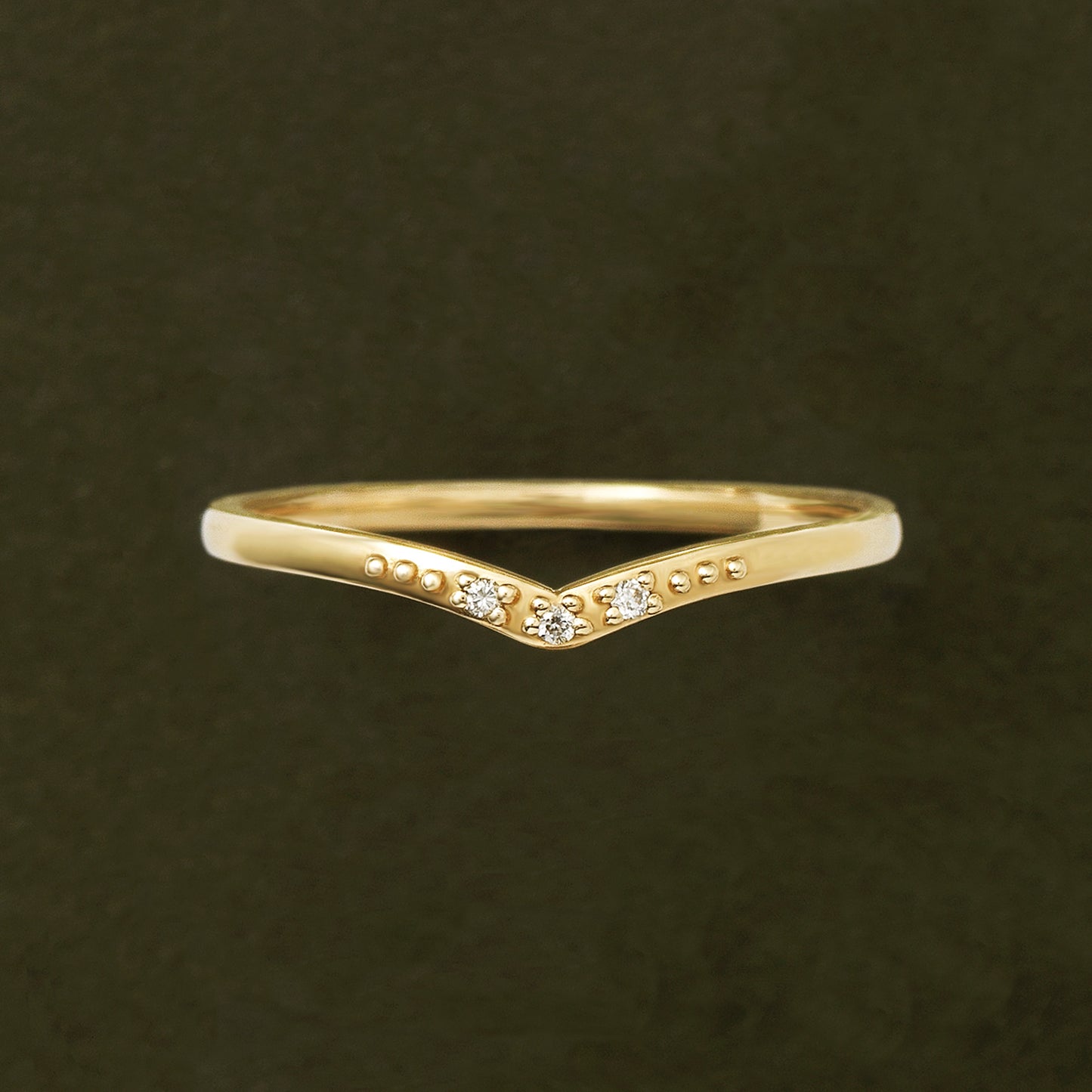 10K Yellow Gold V-Line Milgrain 3-Stone Diamond Ring - Product Image