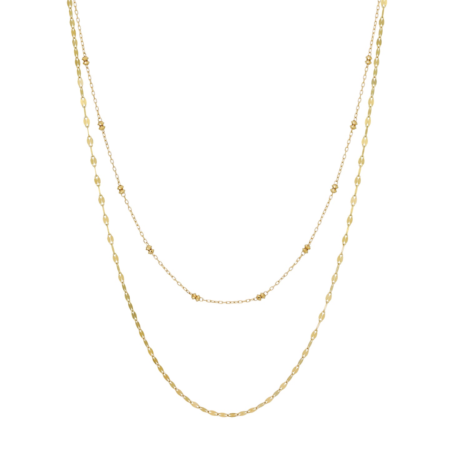 10K Yellow Gold Double Glittering Long Necklace - Product Image