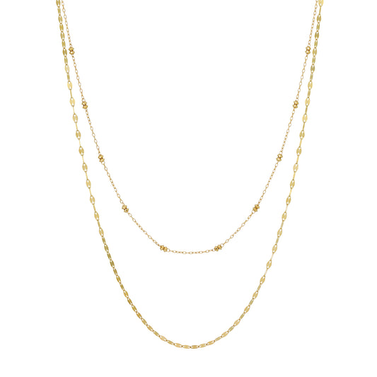 10K Yellow Gold Double Glittering Long Necklace - Product Image