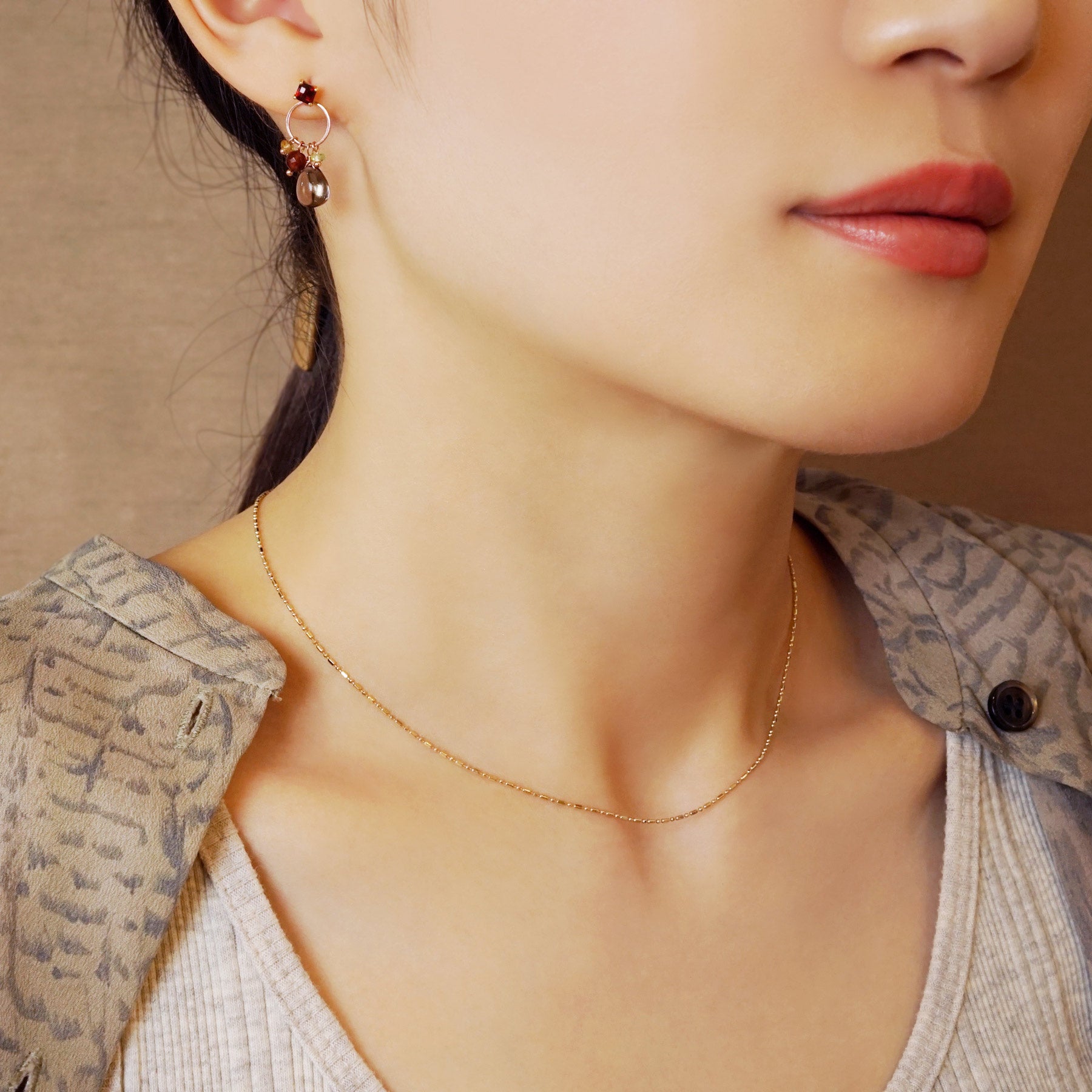 10K Yellow Gold Ball Chain Choker - Model Image