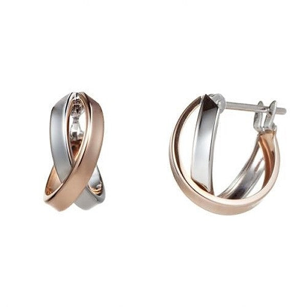 14K/10K Gold Combination Color Hoop Earrings (White Gold / Rose Gold) - Product Image