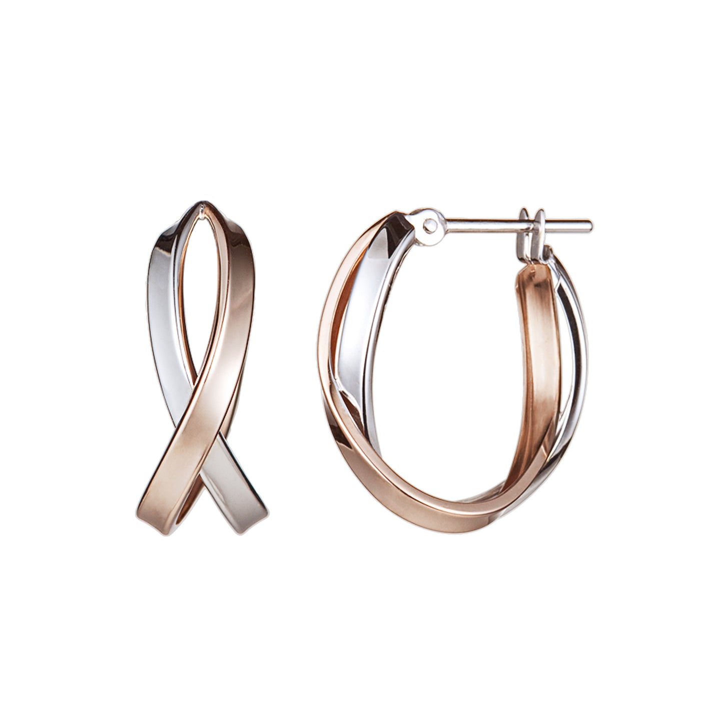 14K/10K White Gold Combination Color Hoop Earrings (Large) - Product Image