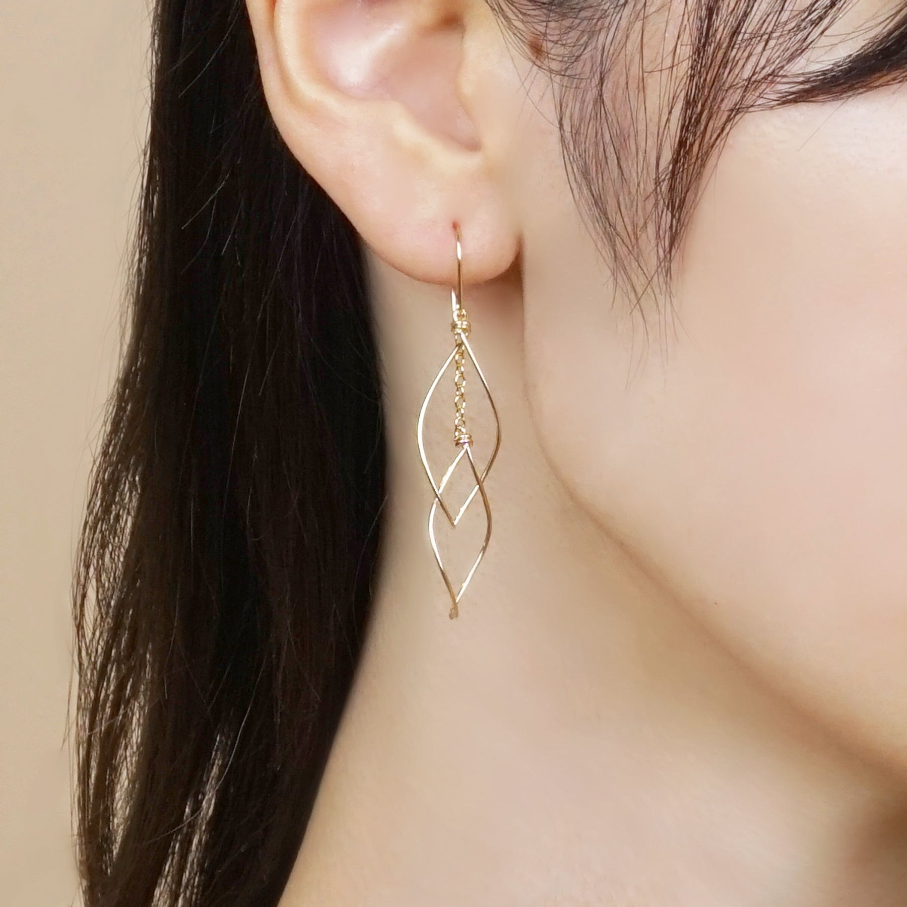 Gold Filled Double Marquise Wire Earrings - Model Image