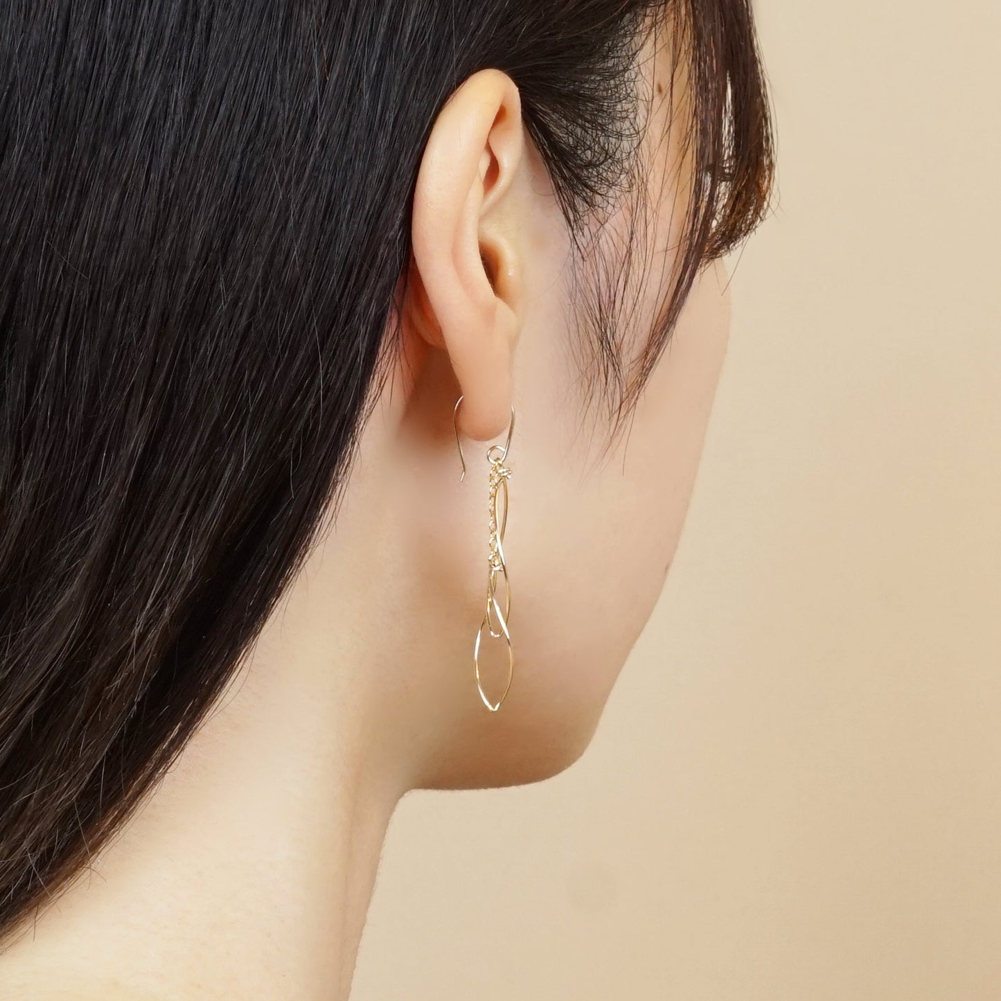 Gold Filled Double Marquise Wire Earrings - Model Image