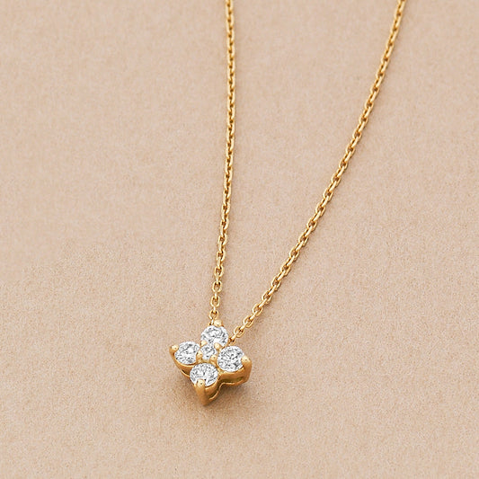 18K Yellow Gold Diamond Flower Necklace - Product Image