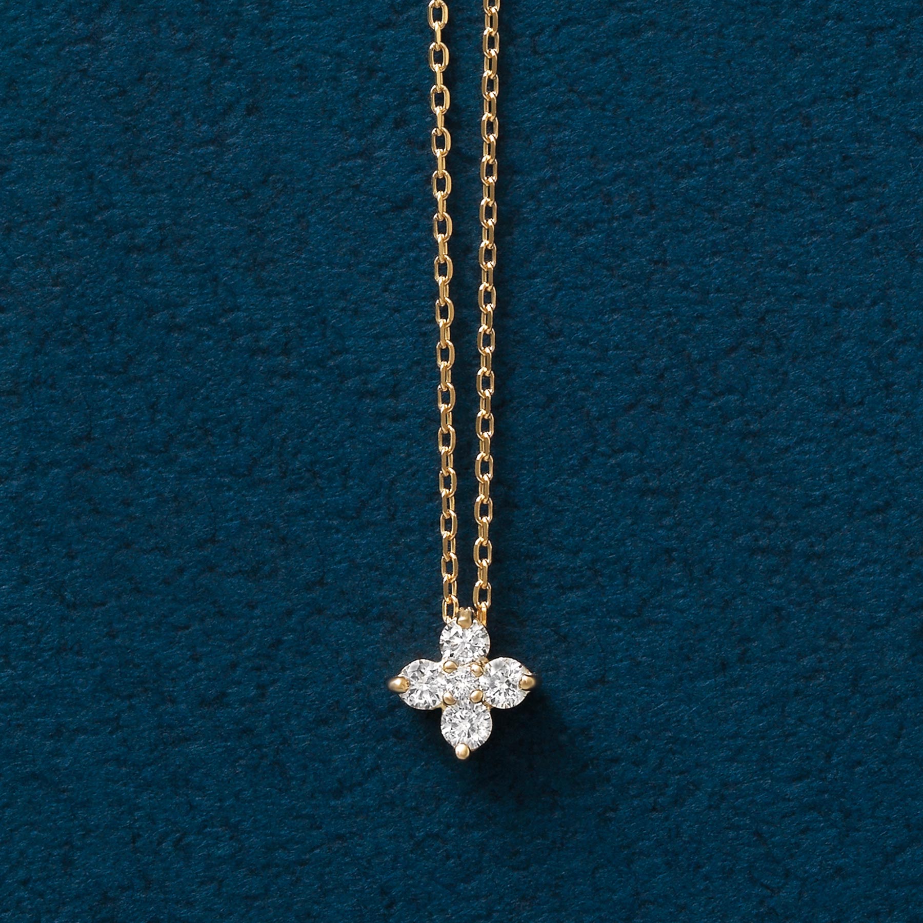 18K Yellow Gold Diamond Flower Necklace - Product Image