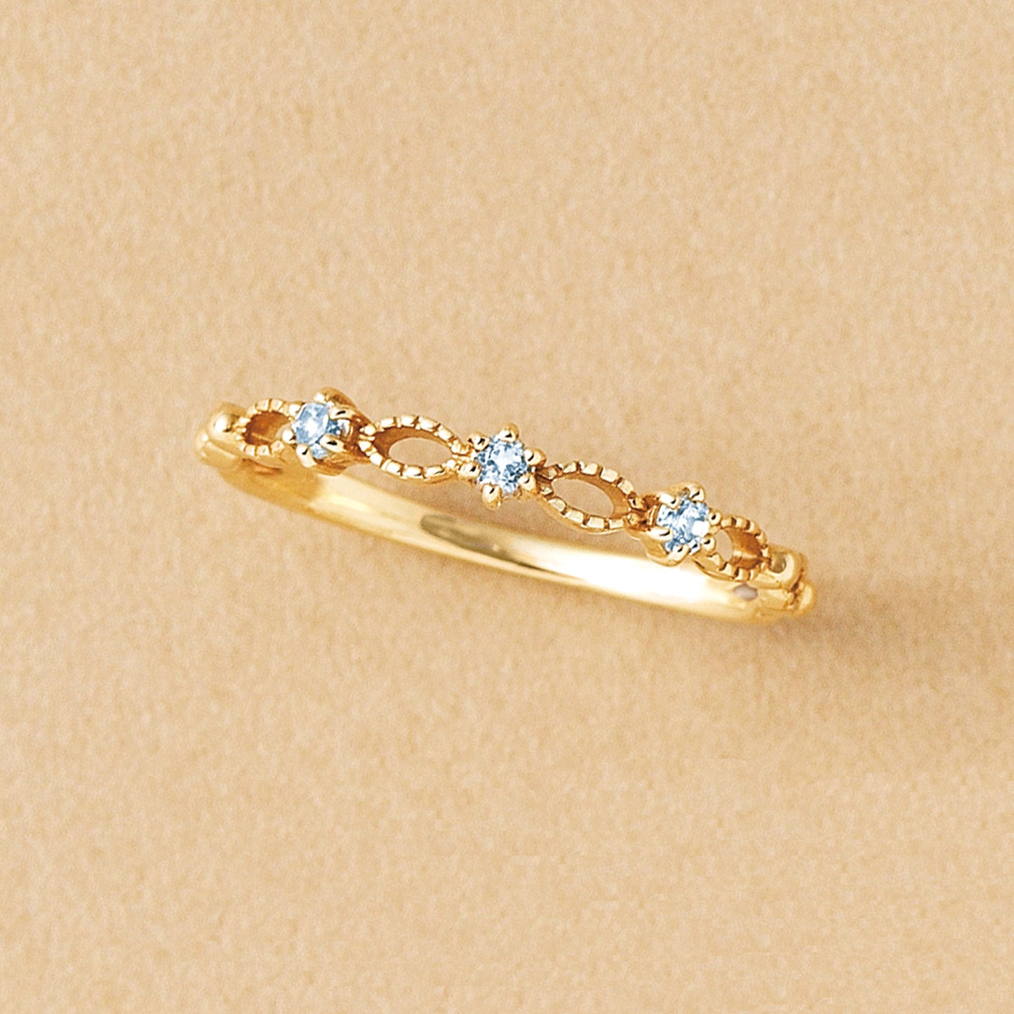 10K Yellow Gold Antique Style 3-Stone Aquamarine Ring - Product Image