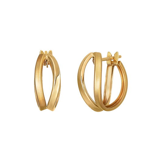 14K/10K Yellow Gold Texture Mixed Hoop Earrings (Small) - Product Image