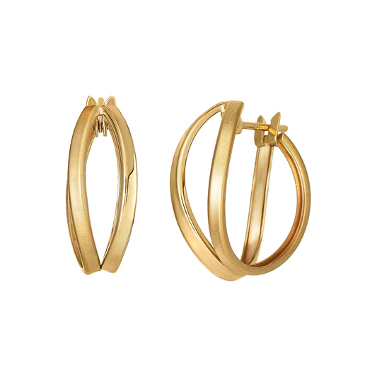 14K/10K Yellow Gold Texture Mixed Hoop Earrings (Medium) - Product Image