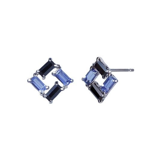 14K/10K White Gold Iolite 4-Block Square Earrings - Product Image