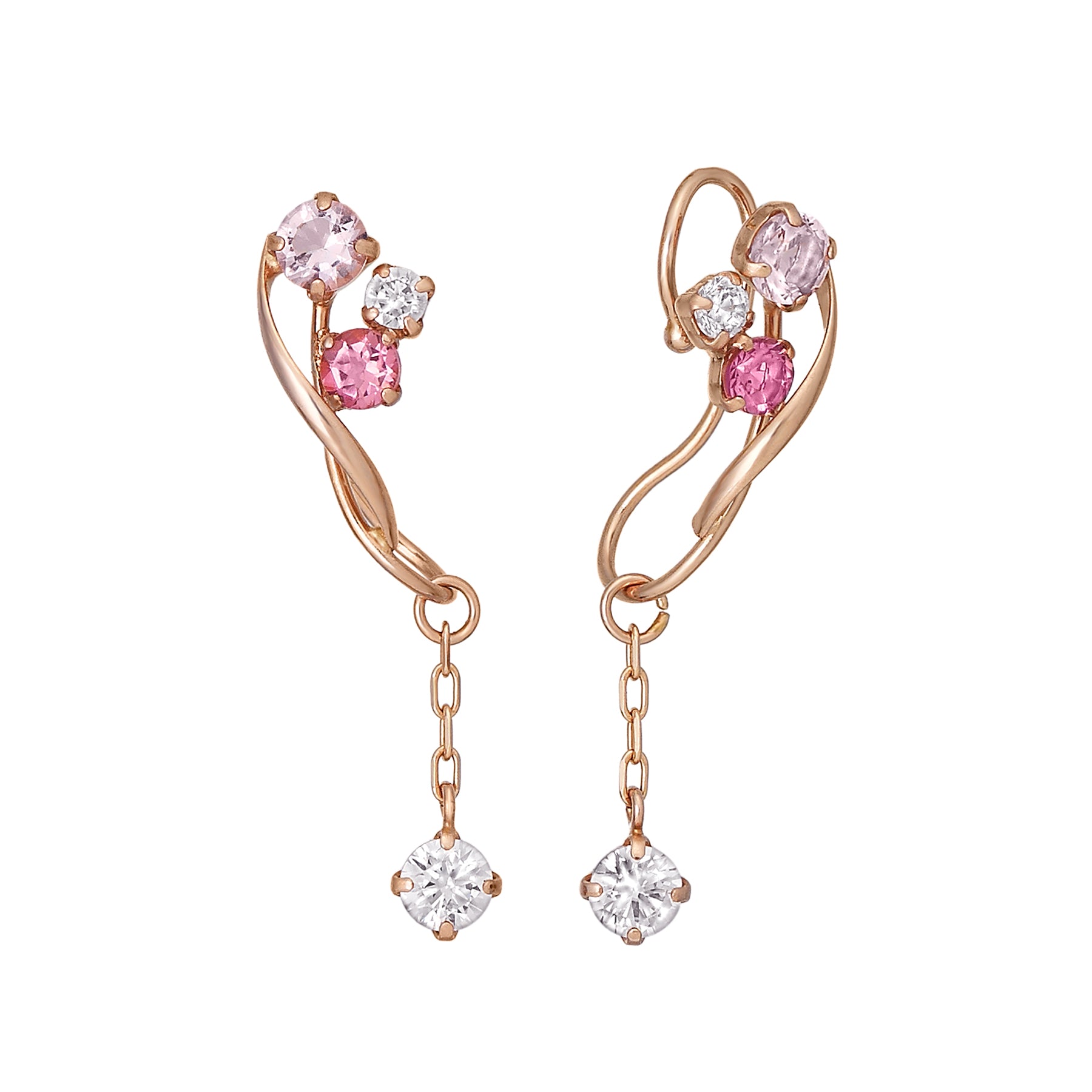 Airy Clip-On Earrings] Pink Tourmaline Swinging Earrings