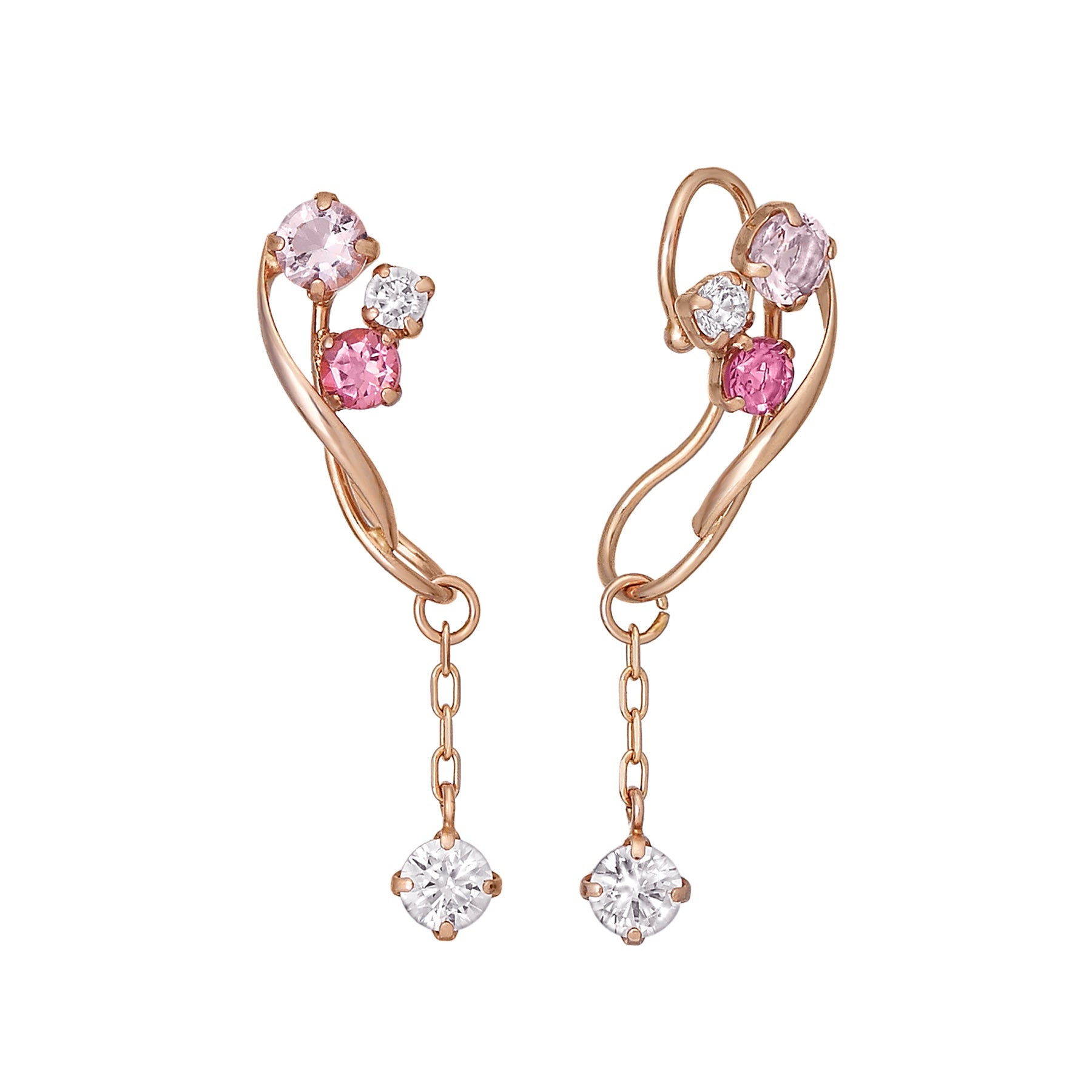 [Airy Clip-On Earrings] Pink Tourmaline Swinging Earrings (10K Rose Gold) - Product Image