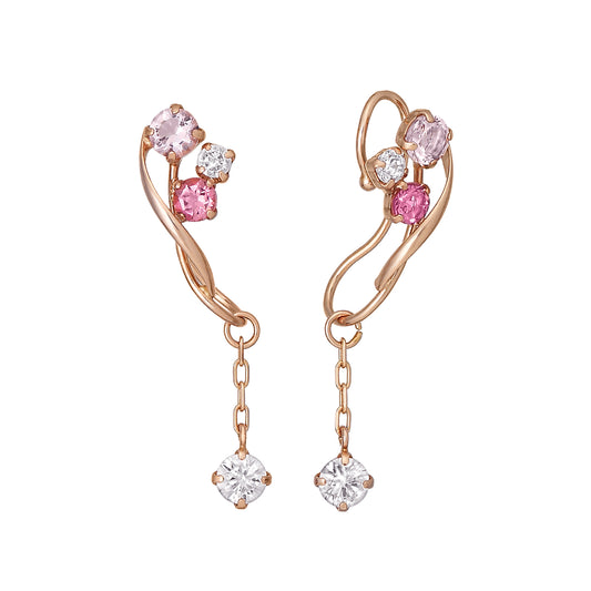 [Airy Clip-On Earrings] Pink Tourmaline Swinging Earrings (10K Rose Gold) - Product Image