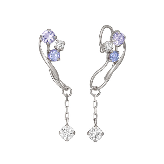 [Airy Clip-On Earrings] Tanzanite Swinging Earrings (10K White Gold) - Product Image
