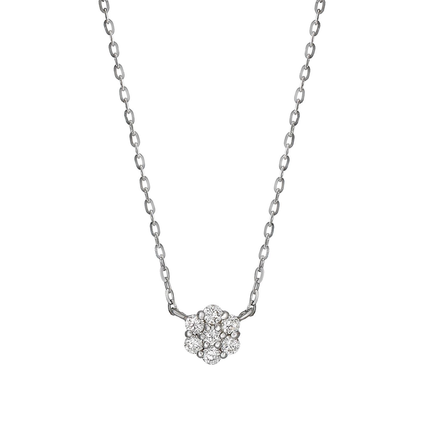 10K White Gold Diamond Flower Pave Necklace - Product Image
