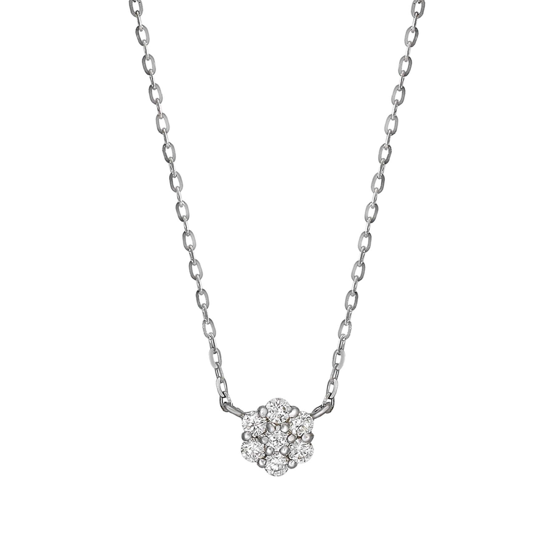 10K White Gold Diamond Flower Pave Necklace - Product Image