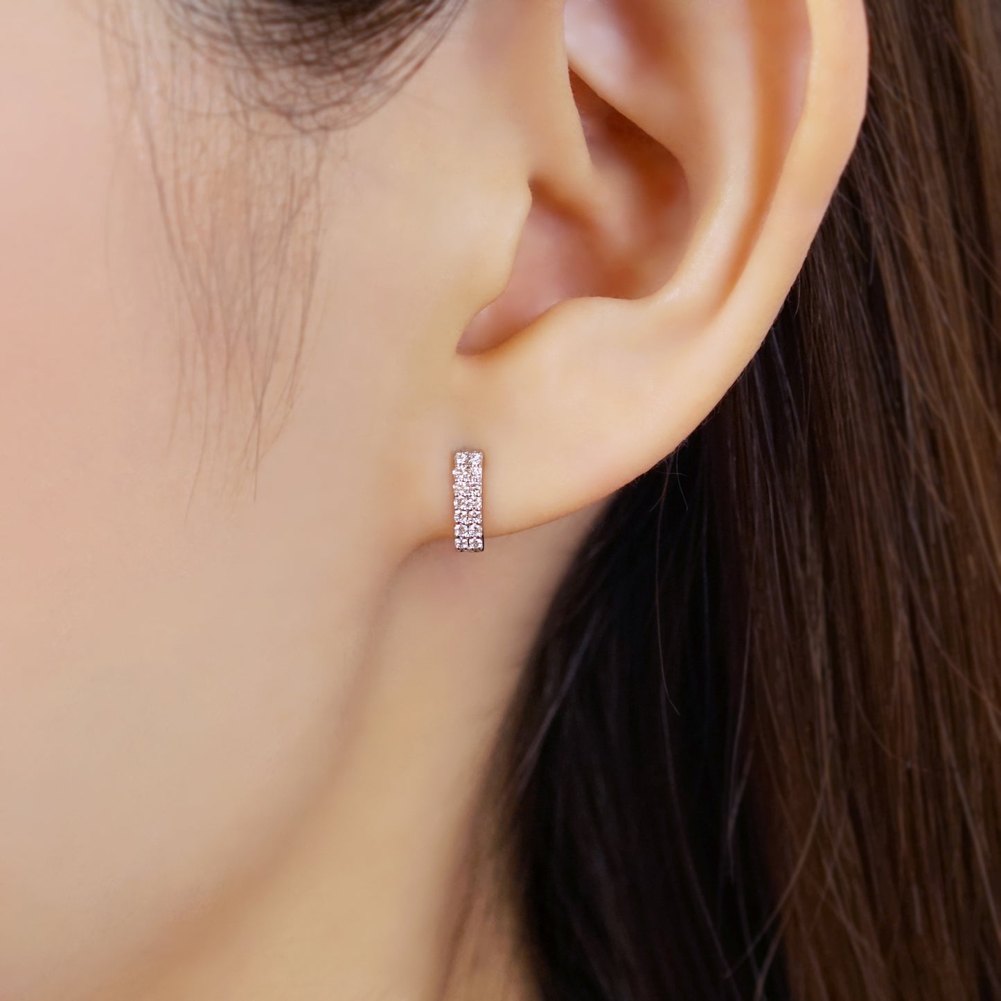 Platinum Diamond Rectangle Earrings - Model Image