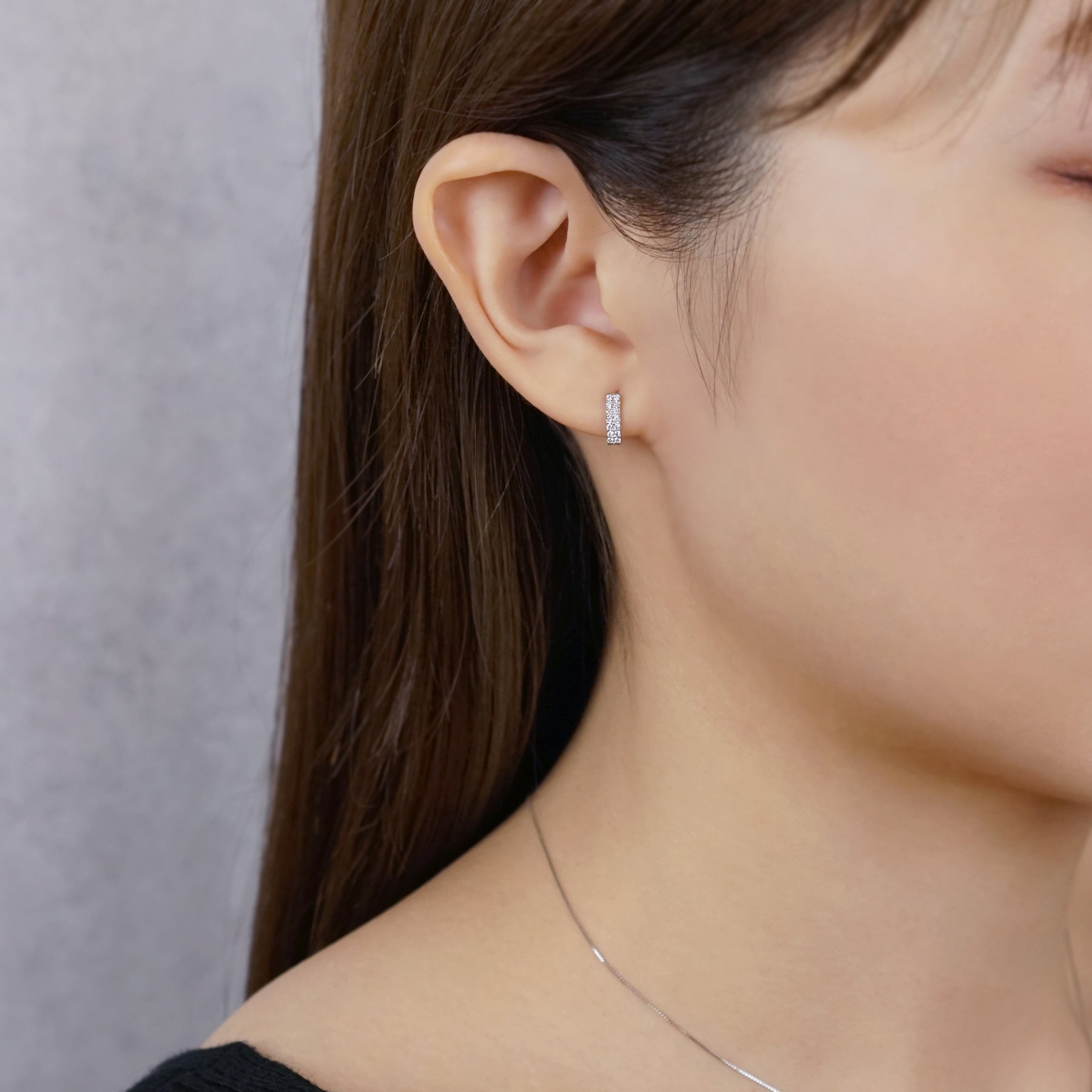 Platinum Diamond Rectangle Earrings - Model Image