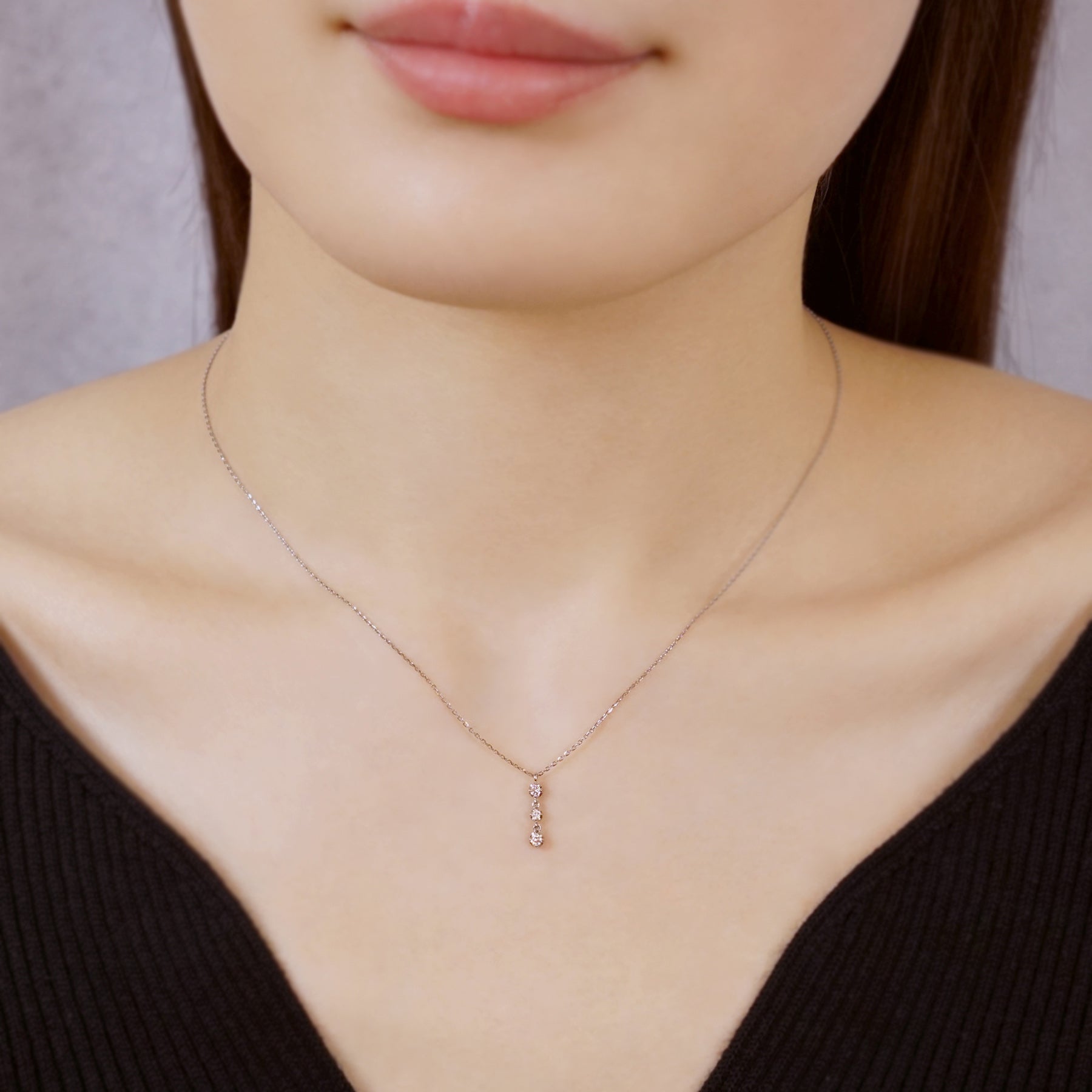 Platinum Diamond Trilogy Necklace - Model Image