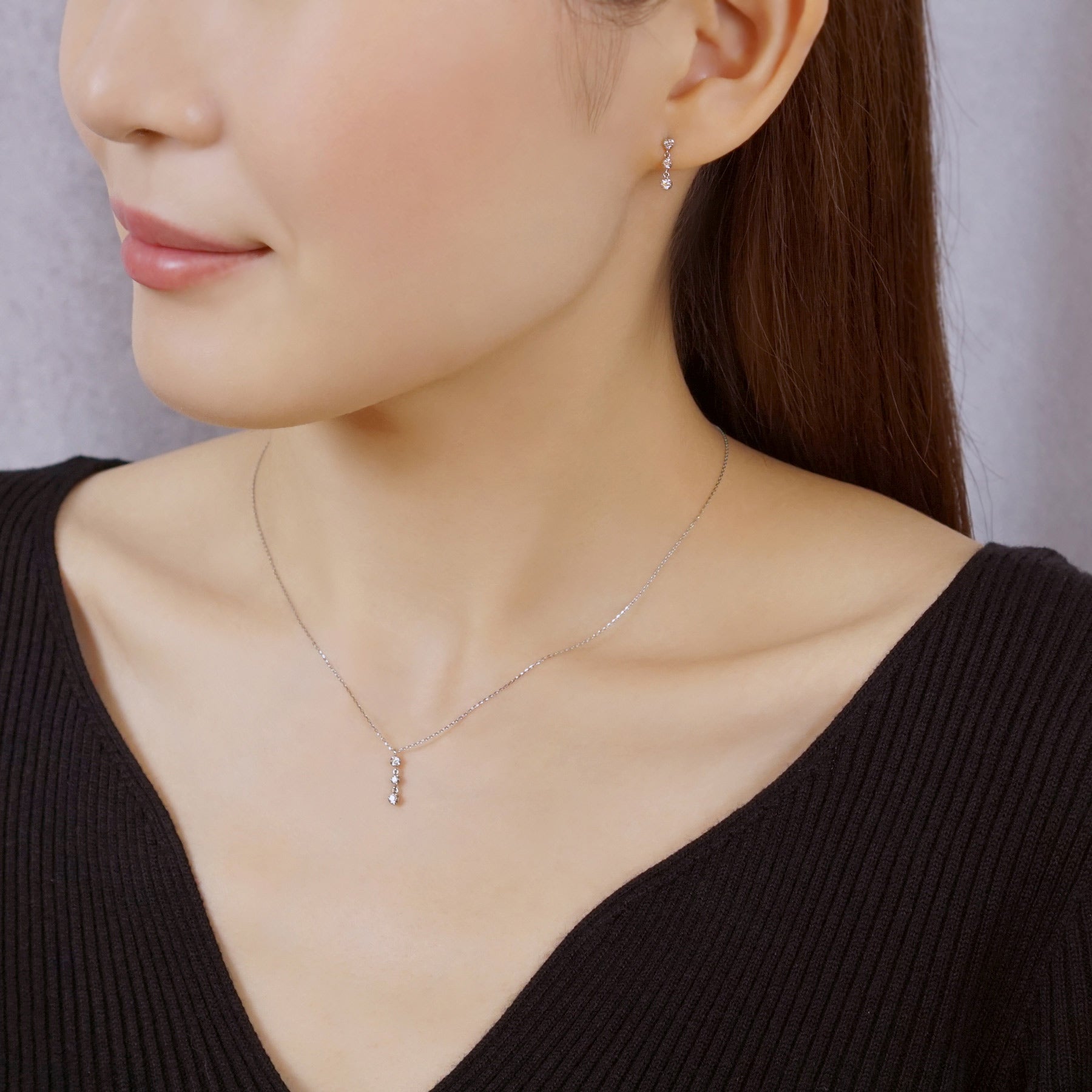 Platinum Diamond Trilogy Necklace - Model Image