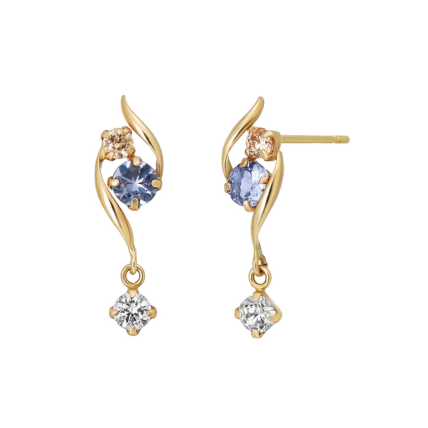 18K/10K Yellow Gold Tanzanite Short Swinging Earrings - Product Image