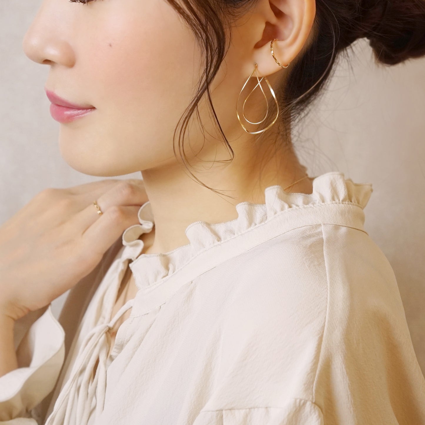 Gold Filled Dew Drop Hoop Earrings - Model Image