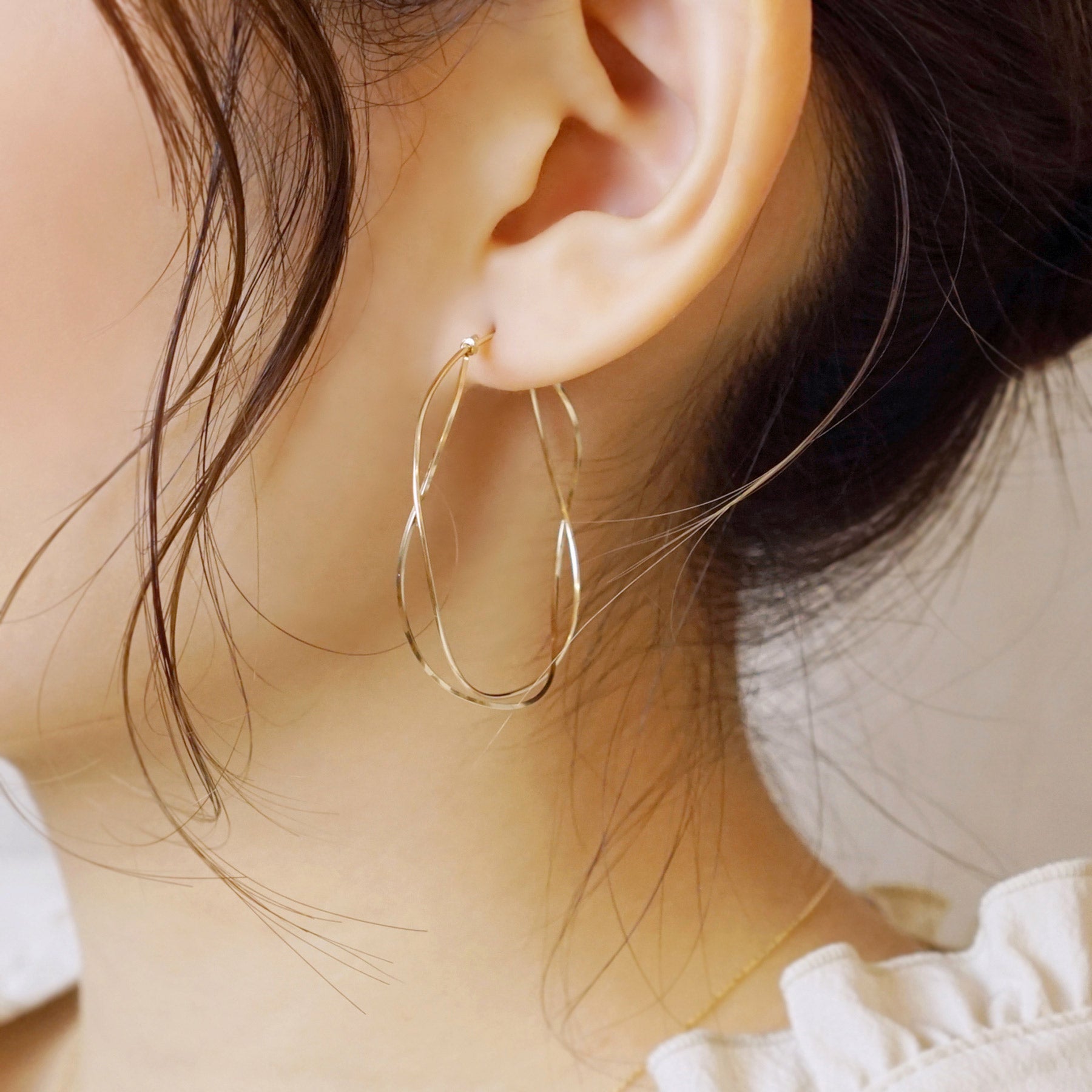 Gold Filled Twisted Hoop Earrings - Model Image