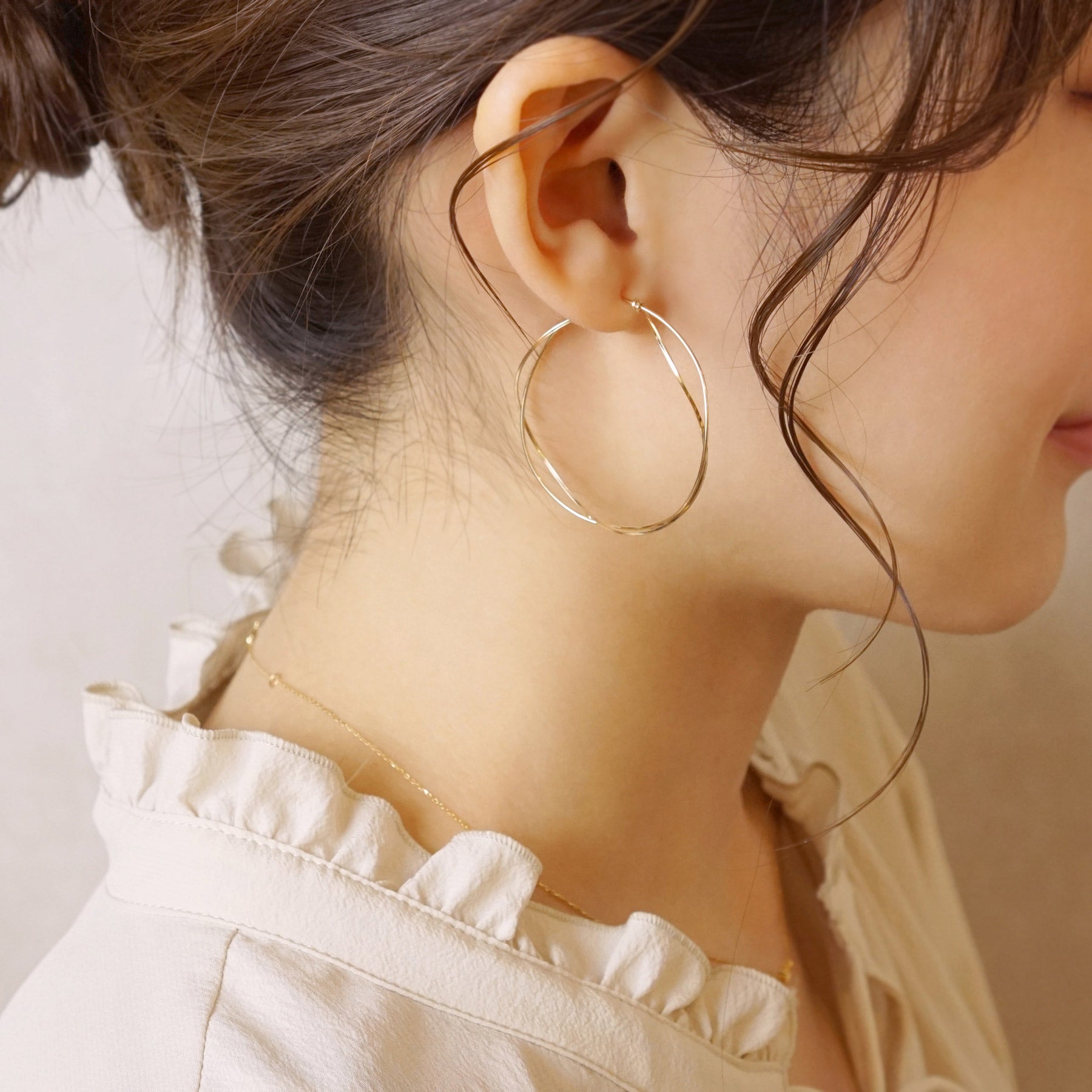 Gold Filled Twisted Hoop Earrings - Model Image