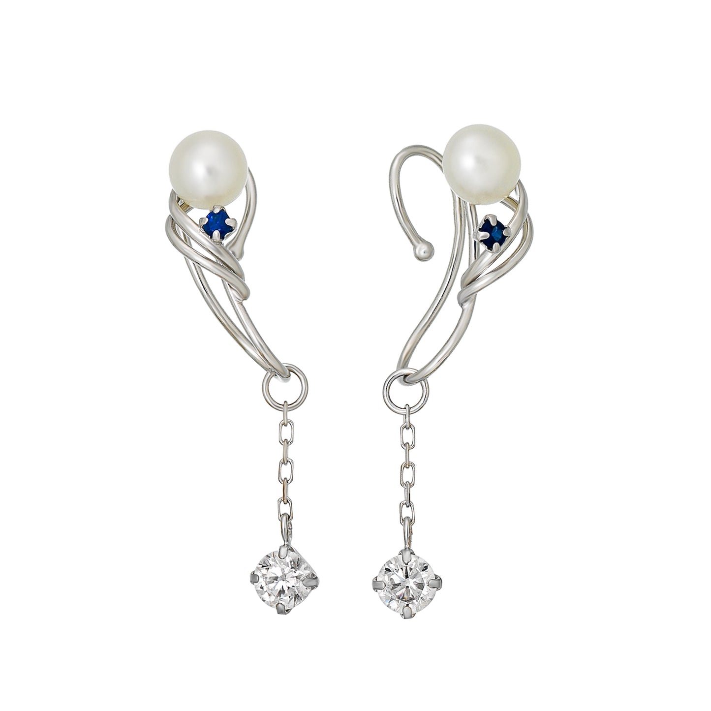 [Airy Clip-On Earrings] Sapphire Earrings (10K White Gold) - Product Image