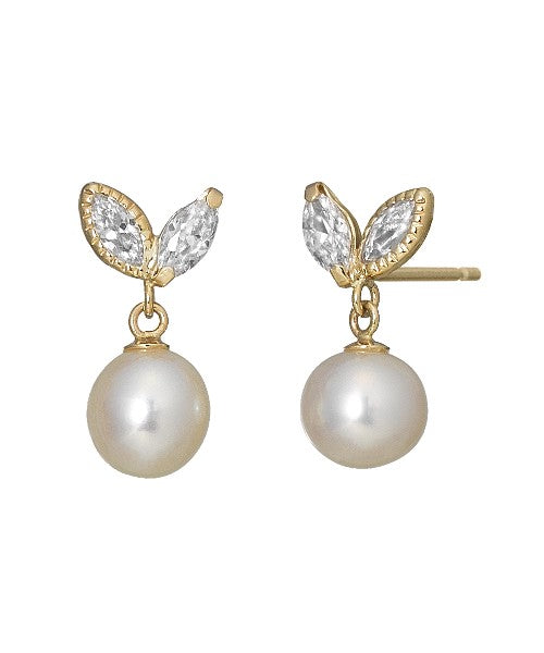 10K Yellow Gold Marquise Pearl Earrings - Product Image