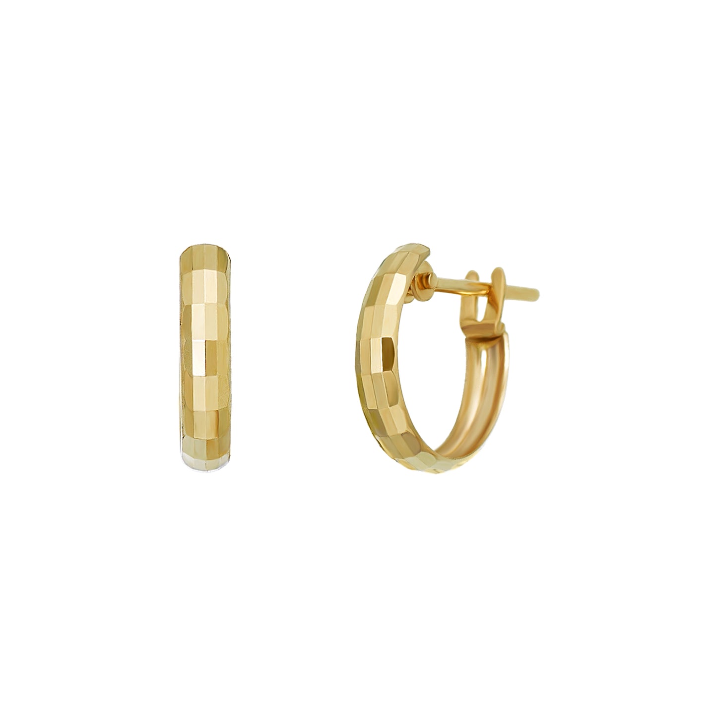 18K/10K Yellow Gold Mirror Cut Hoop Earrings - Product Image
