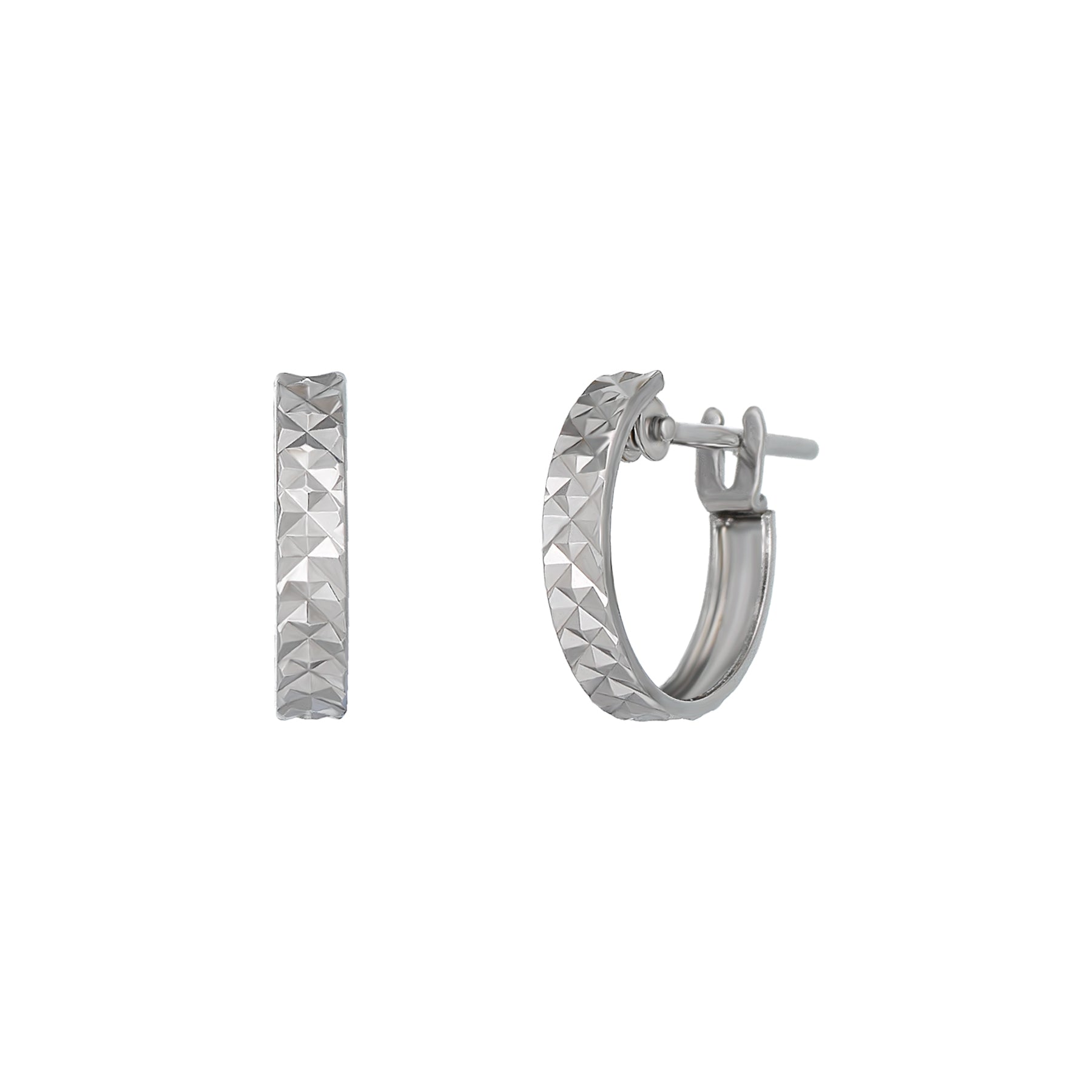 14K/10K White Gold Pyramid Cut Cut Hoop Earrings - Product Image