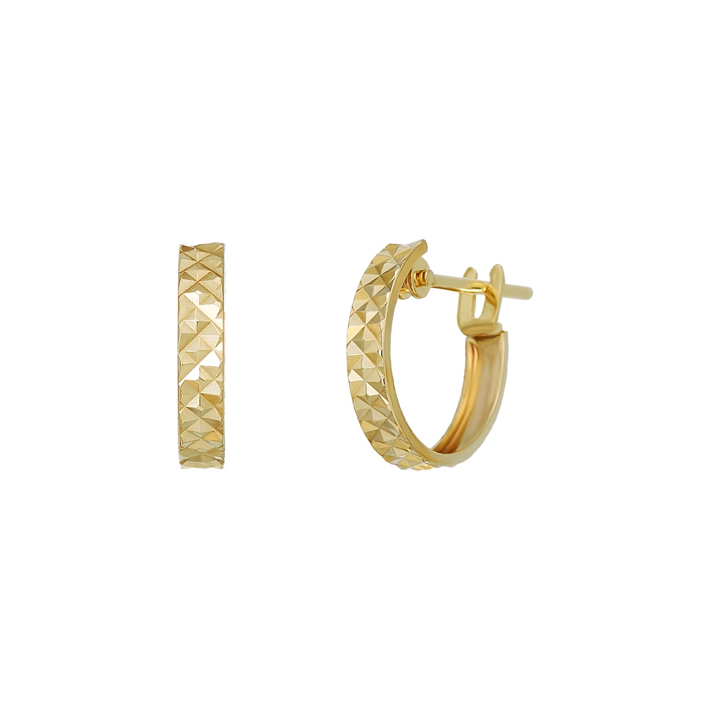 18K/10K Yellow Gold Pyramid Cut Hoop Earrings - Product Image