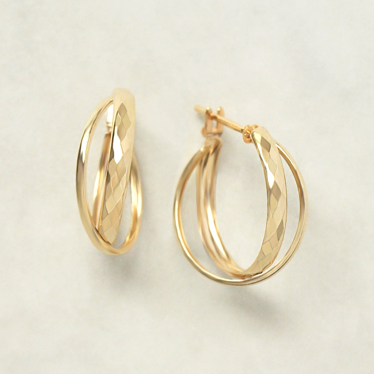 18K/10K Yellow Gold Rhombus Cut Mixed Hoop Earrings - Product Image