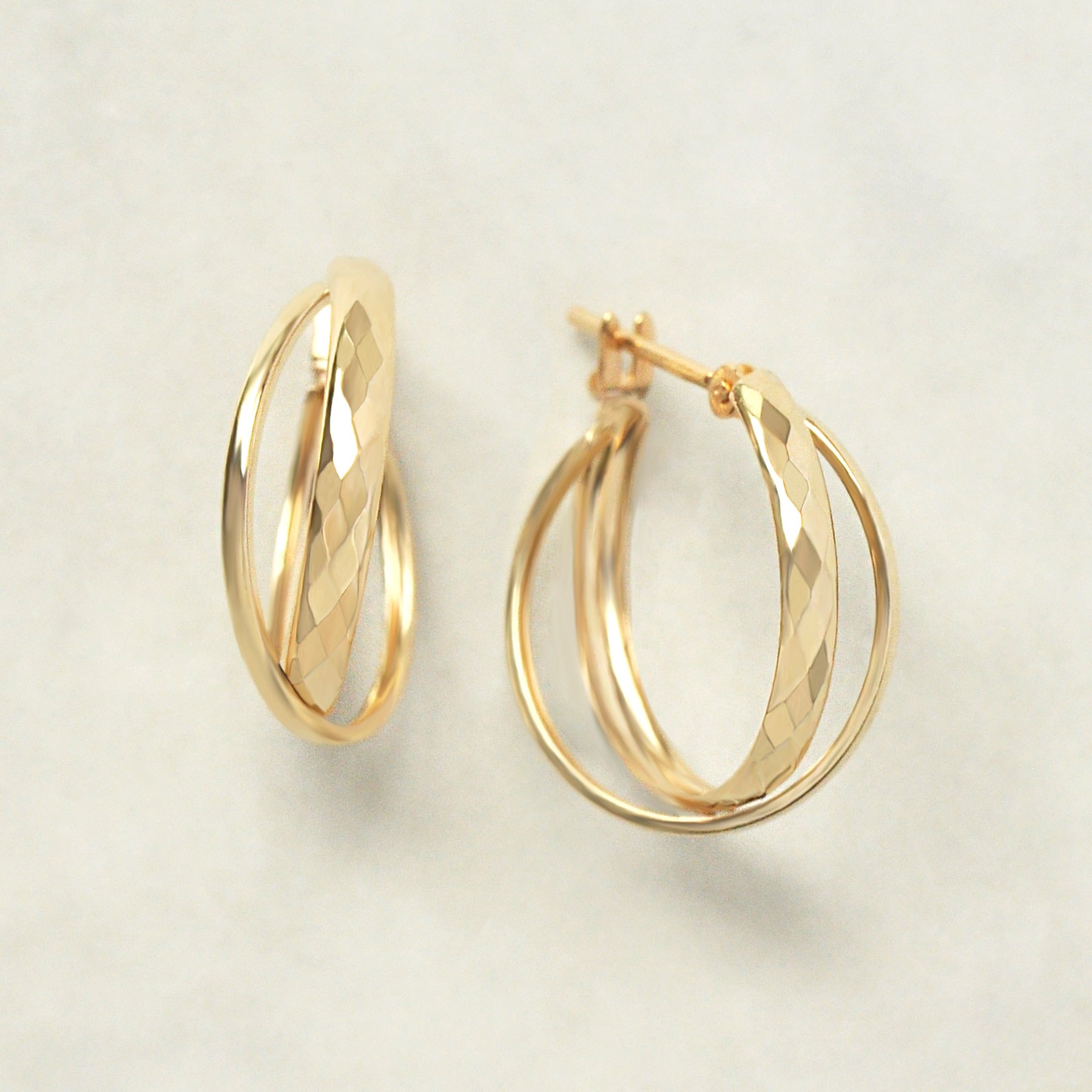 18K/10K Yellow Gold Rhombus Cut Mixed Hoop Earrings - Product Image