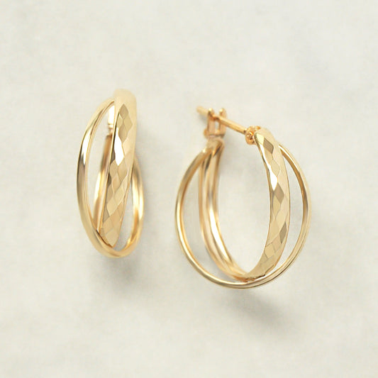 18K/10K Yellow Gold Rhombus Cut Mixed Hoop Earrings - Product Image