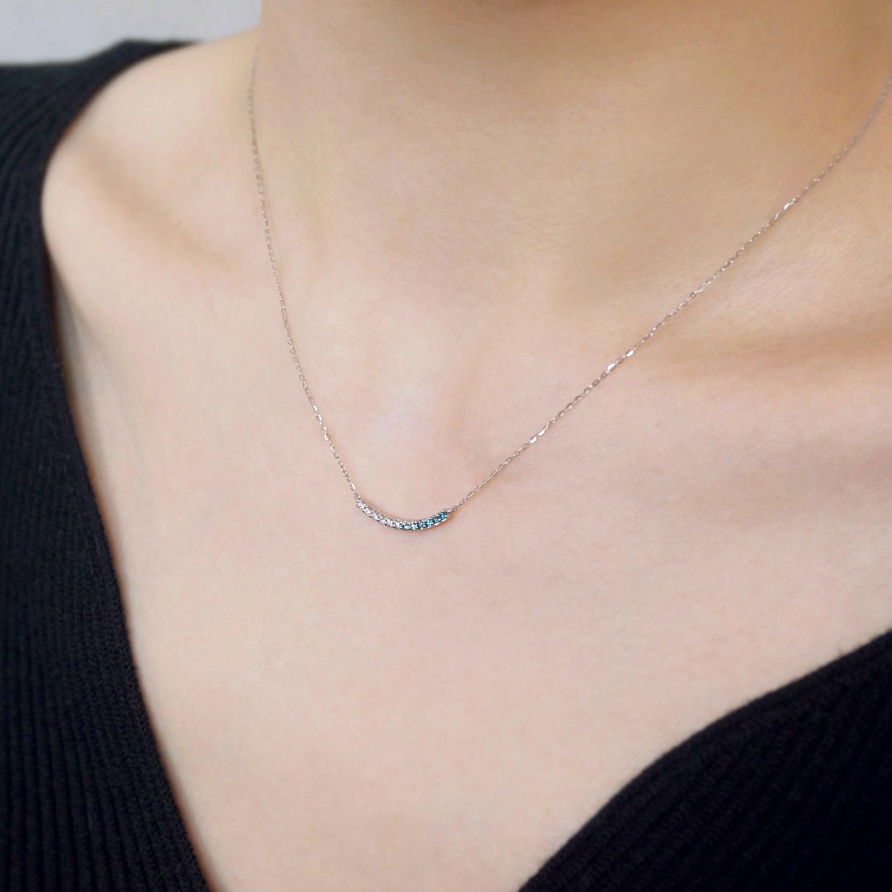 Platinum Diamond Gradient Arch Necklace - Model Image