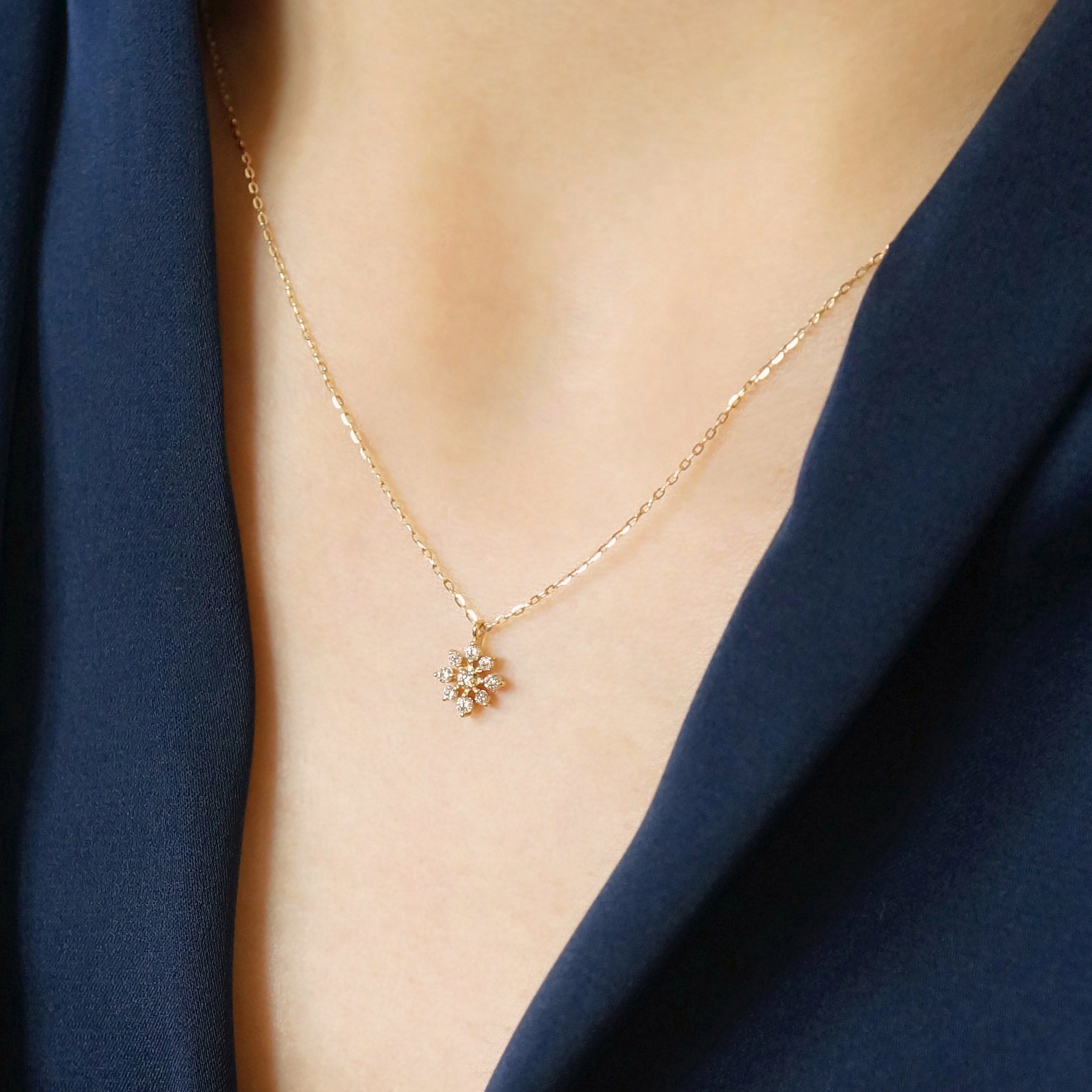 10K Yellow Gold Diamond Sparkle Design Necklace - Model Image